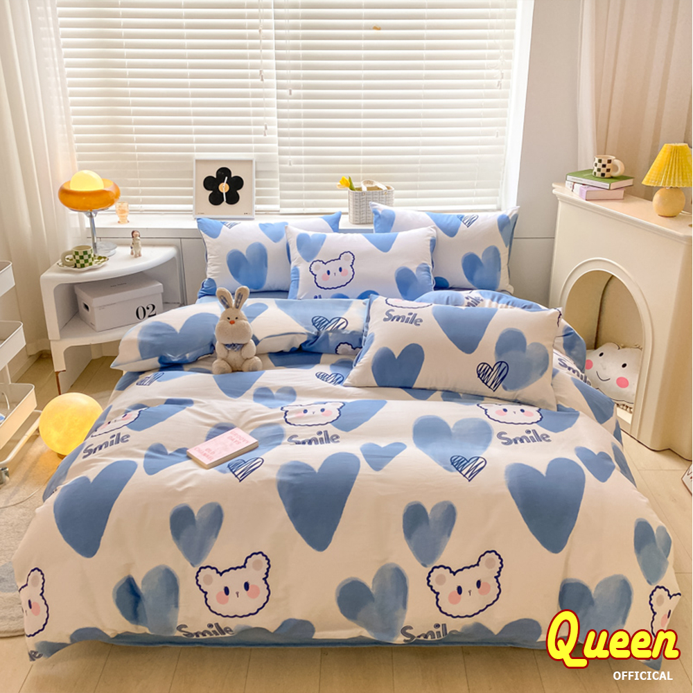 ชุด 4 รายการ ปลอกผ้านวมผ้าฝ้ายโพลี 3 รายการ ผ้าปูที่นอน 1m2, 1m4, 1m6x2m, 1m8x2m เลือกสี - Queen Dec