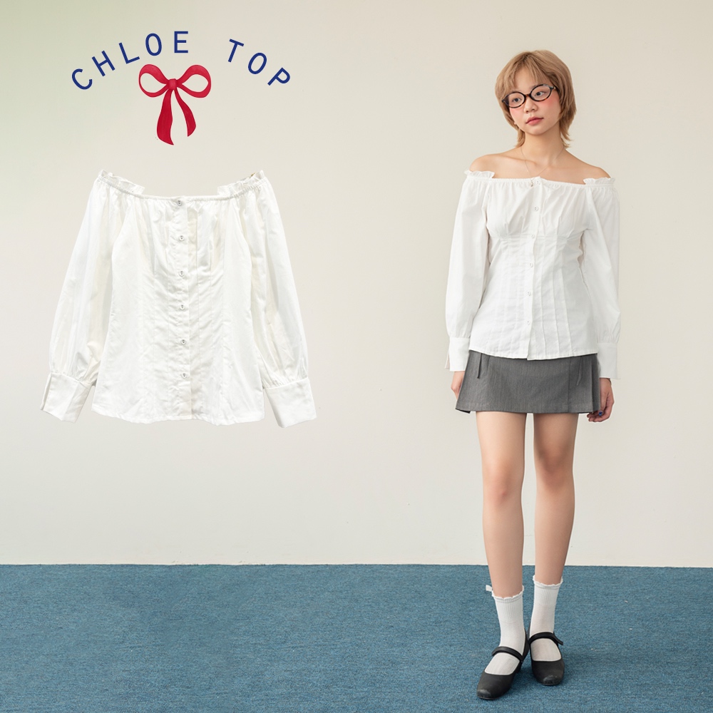 Bleubird ผู้หญิงปิดไหล่จีบสลิม Chloe Top
