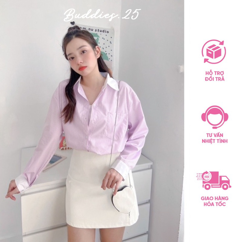 ATK189-เสื้อเชิ้ตลายทางคอสีขาว