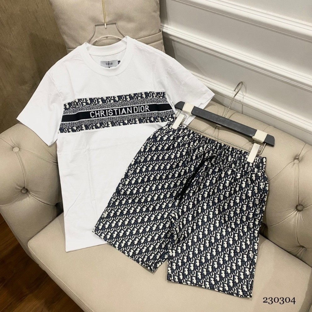 Dior Mens Sports Set Short Sleeve Standard Form - เสื้อผ้าผู้ชาย Dior Pattern Breathable Cotton