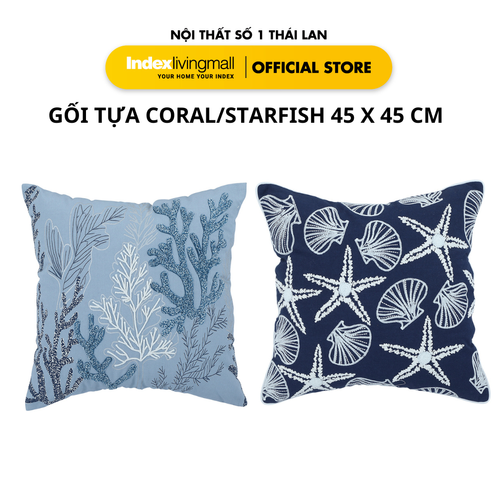 STARFISH/CORAL หมอนตกแต่งลาย STARFISH และ CORAL มีซิป 45x45x10 cm | Index Living Mall