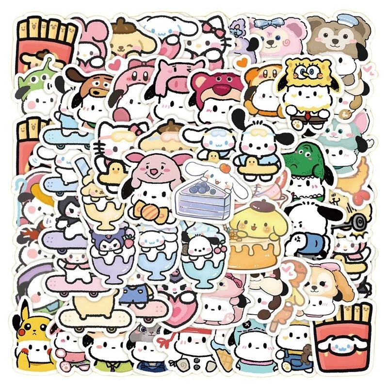 SANRIO ชุด 20 60 100 ซานริโอ ชบา สติ๊กเกอร์ หมวก หมวกกันน็อค แล็ปท็อป กระเป๋าเดินทาง โน๊ตบุ๊ค กีตาร์