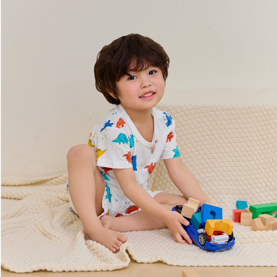 ชุดนอนเด็กชาย Puzzle Dino - ผ้าคอตตอน 100% – Olmimi Korea