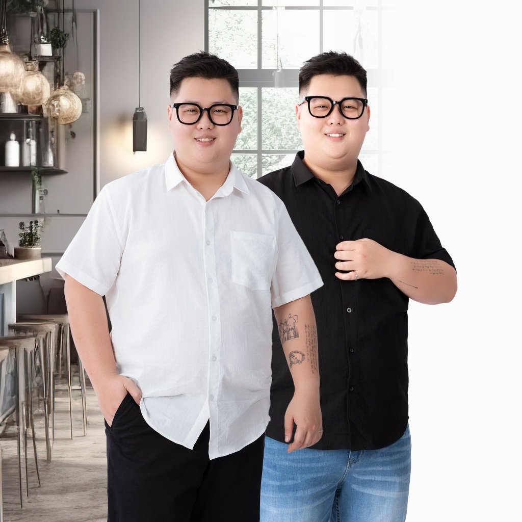 เสื้อเชิ้ตผู้ชายไซส์ใหญ่พร้อมเสื้อกั๊กคอปกแขนสั้น 2 สีแฟชั่นขนาดใหญ่ 80 -140kg - SM DUI TRANG - DEN 