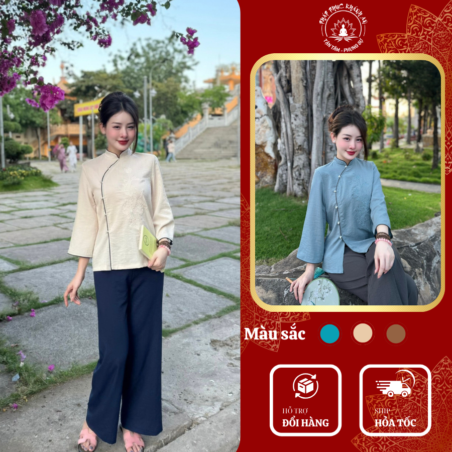 ชุดเดรสฝรั่งเศส Lam Bich Gian Dui ผ้าไหมนุ่มคุณภาพสูงพร้อมคอปกดอกเบญจมาศหยก Phap Puc Khanh An