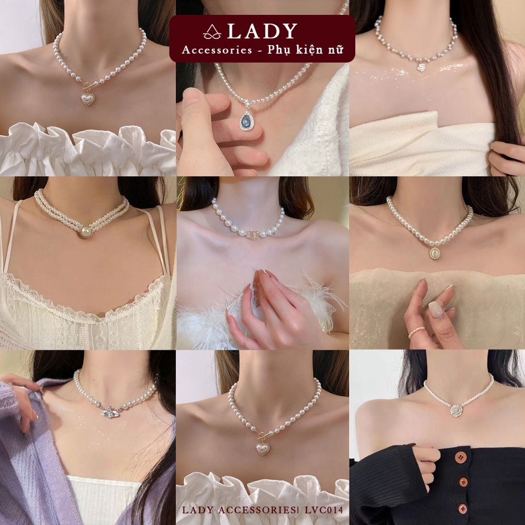 Lady Accessories สร้อยคอมุกเทียมสําหรับผู้หญิง สร้อยคอโชคเกอร์ลูกปัดหรูหรา - LVC014