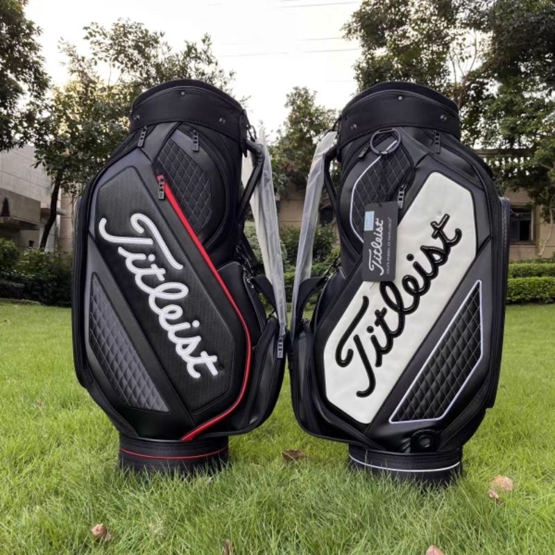 ( อุปกรณ ์ เสริมฟรี ) Titleist Canvas golf Club Bag With High Quality Leather, Luxury golf Club Bag model 2024, golf Club Bag