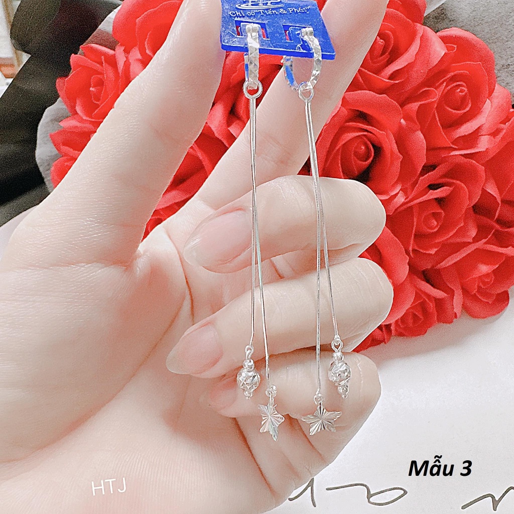 ต่างหูเงินพู่หยดน้ํายาวทําจากเงินอิตาลี MS015d