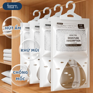 Túi Hút Ẩm Khử Mùi Tổ Ấm 2 Ngăn Siêu Hút Ẩm 500ml Chống Mốc, Nồm, Ẩm Có Móc Treo Tủ Quần Áo, Tủ Giày