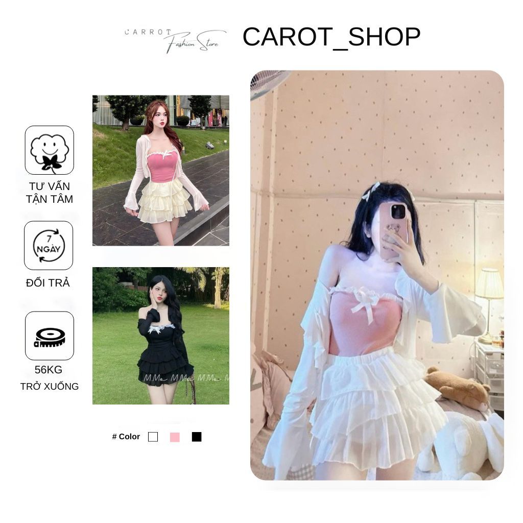 Set BRA WITH LACE BOW WITH LEVEL SKIRT WITH COAT (3 ชิ้น)