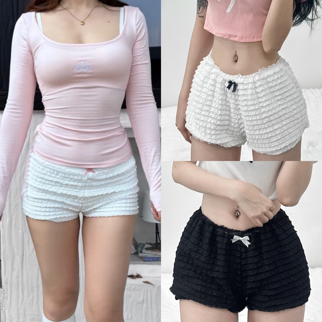 2-LAYER STRETCH LACE PANTS สําหรับผู้หญิงสวมใส่ m715