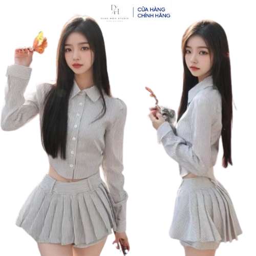 ชุดเสื้อเชิ้ตลายสก๊อตแขนยาวพร้อมกระโปรงจีบและกางเกง วัน สตูดิโอ เสื้อผ้าผู้หญิงสุดหรู ชุดเซ็ทสําหรับโรงเรียนและออกไปเทรนด์ฮอต โดอิน