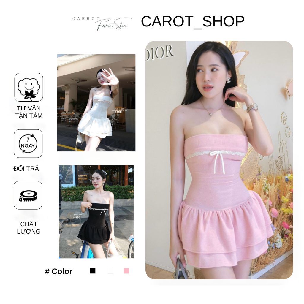 เดรสเกาะอกผู้หญิงฤดูร้อนมีโบว์น่ารัก byy CarrotStore