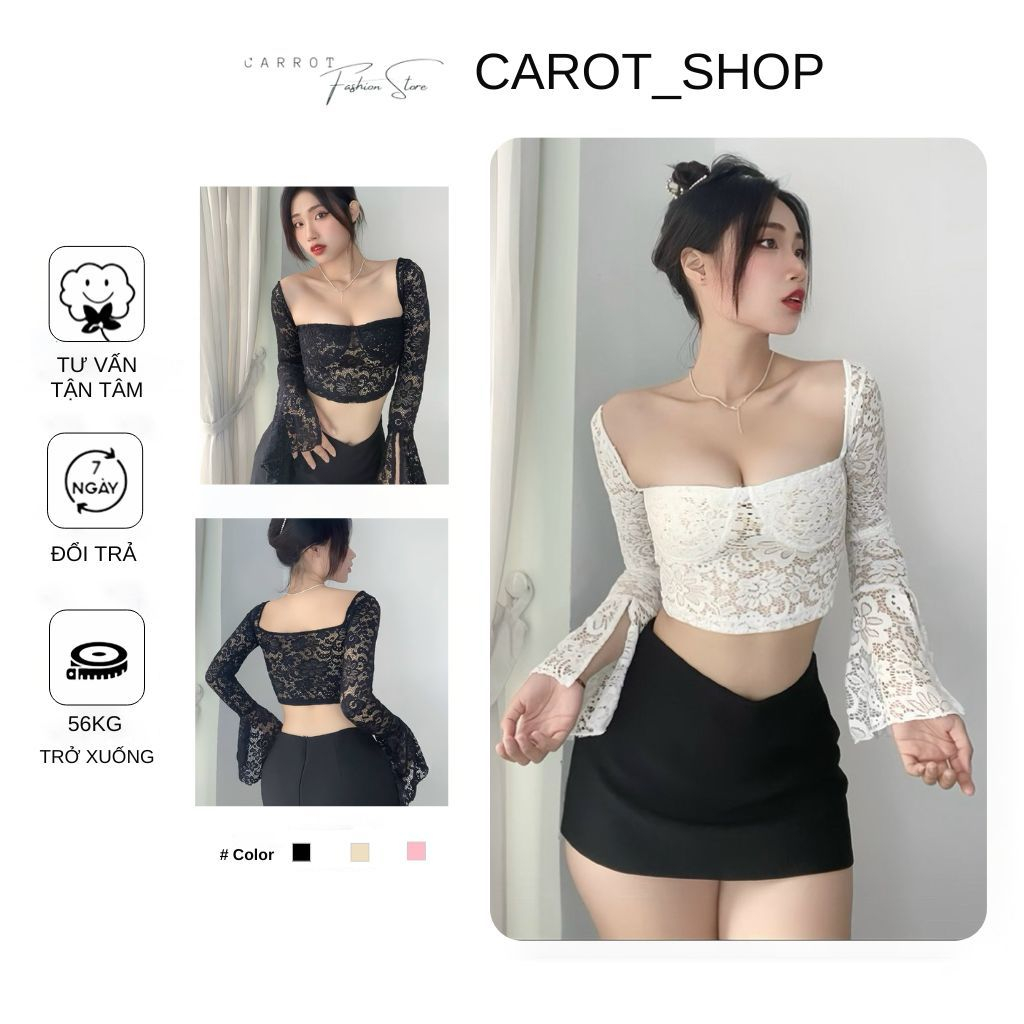 เสื้อลูกไม้แขนบานผ่าใส่ได้แยก 2 ชุด หรือเป็นเซ็ท (ไม่มีฟอง) โดย แครอทสโตร์