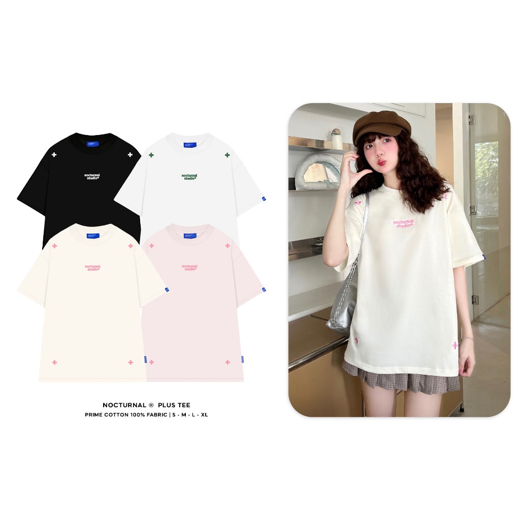 Nocturnal Plus เสื้อยืดปัก Tee Cotton 100% Unisex ผู้ชายและผู้หญิงแขนหลวม Oversize แบรนด์ท้องถิ่น