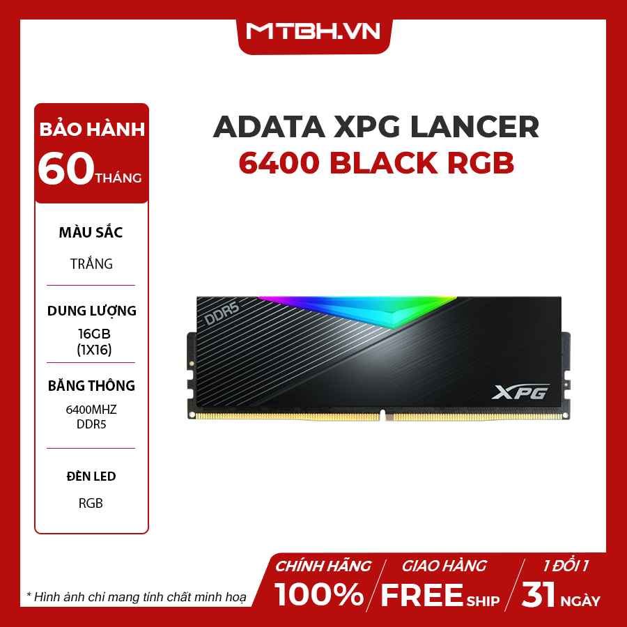 Ram DDR5 16GB Adata XPG Lancer 6400 สีดํา RGB