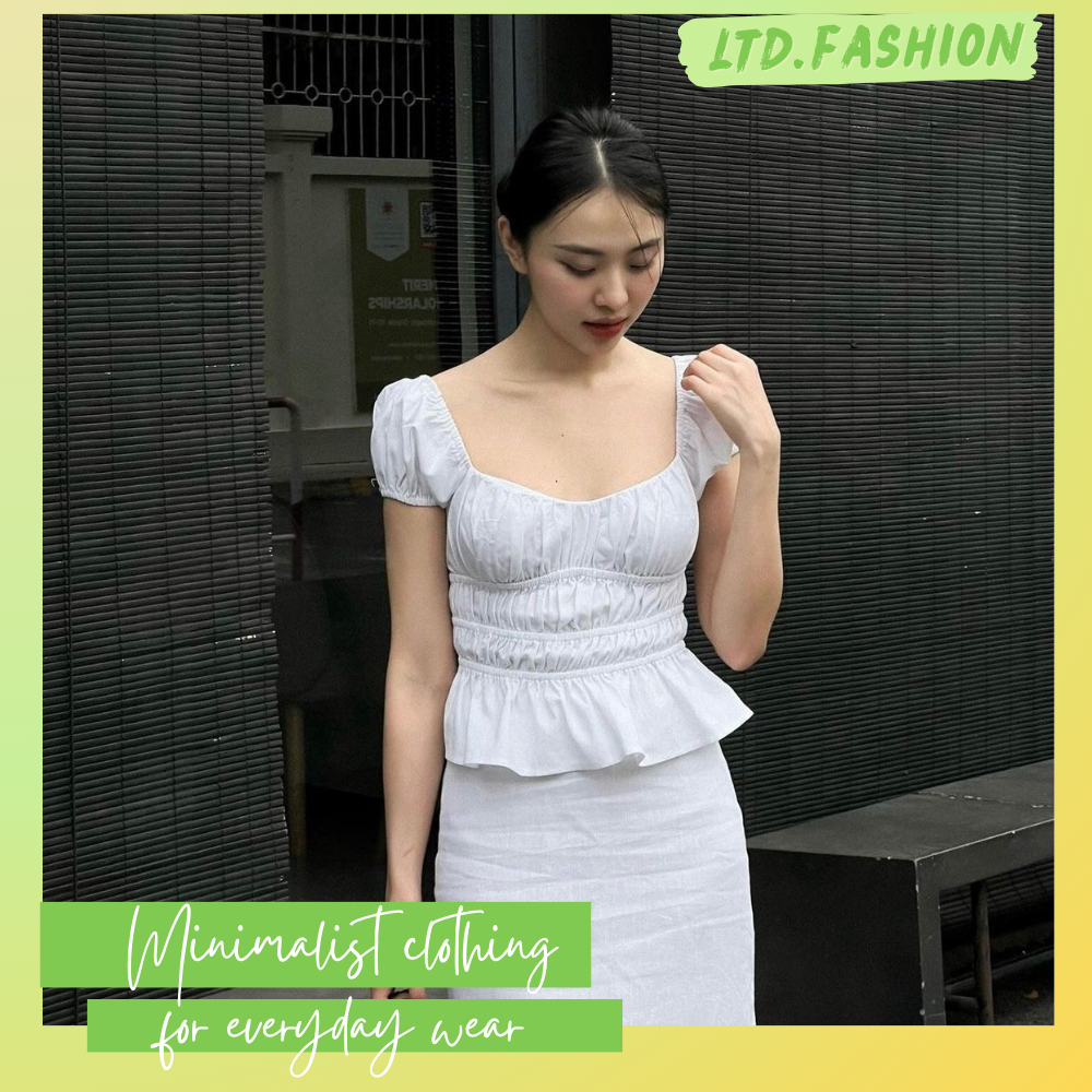 เสื้อเชิ้ต LINEN จับจีบคอปกและแขนพัฟ - LTD.FASHION - ALICIA TOP