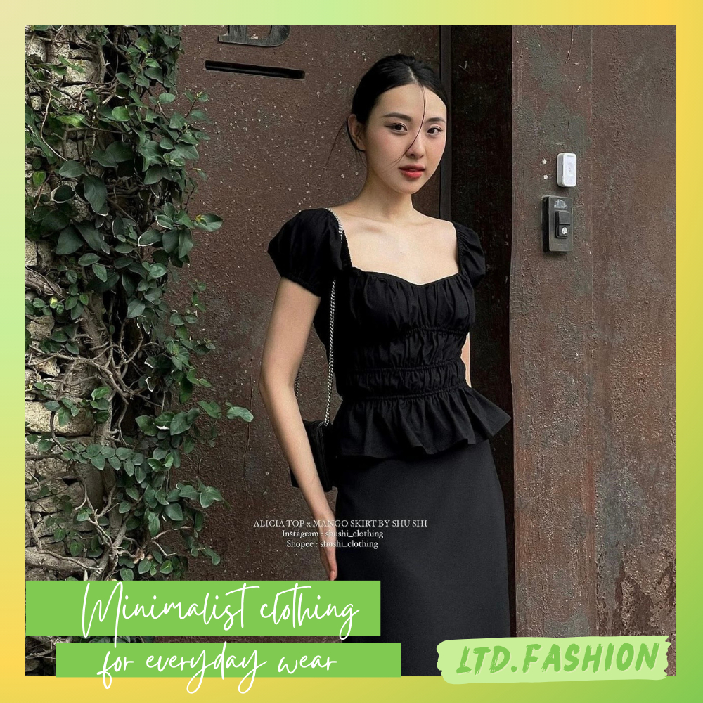 เสื้อเชิ้ต LINEN จับจีบคอปกและแขนพัฟ - LTD.FASHION - ALICIA TOP