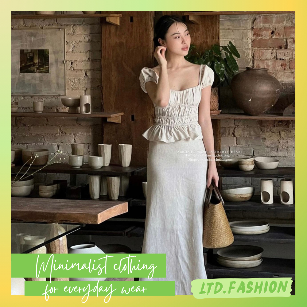 เสื้อเชิ้ต LINEN จับจีบคอปกและแขนพัฟ - LTD.FASHION - ALICIA TOP