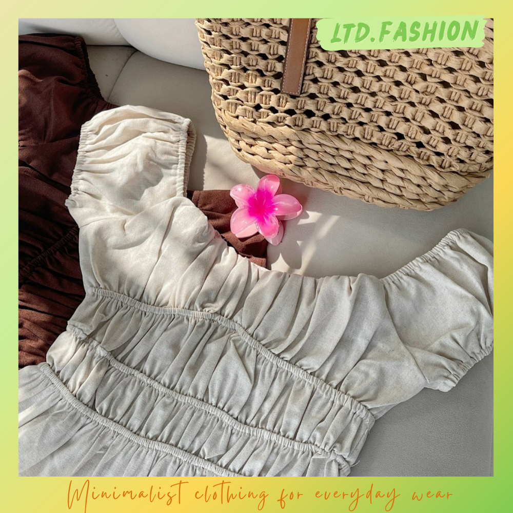 เสื้อเชิ้ต LINEN จับจีบคอปกและแขนพัฟ - LTD.FASHION - ALICIA TOP