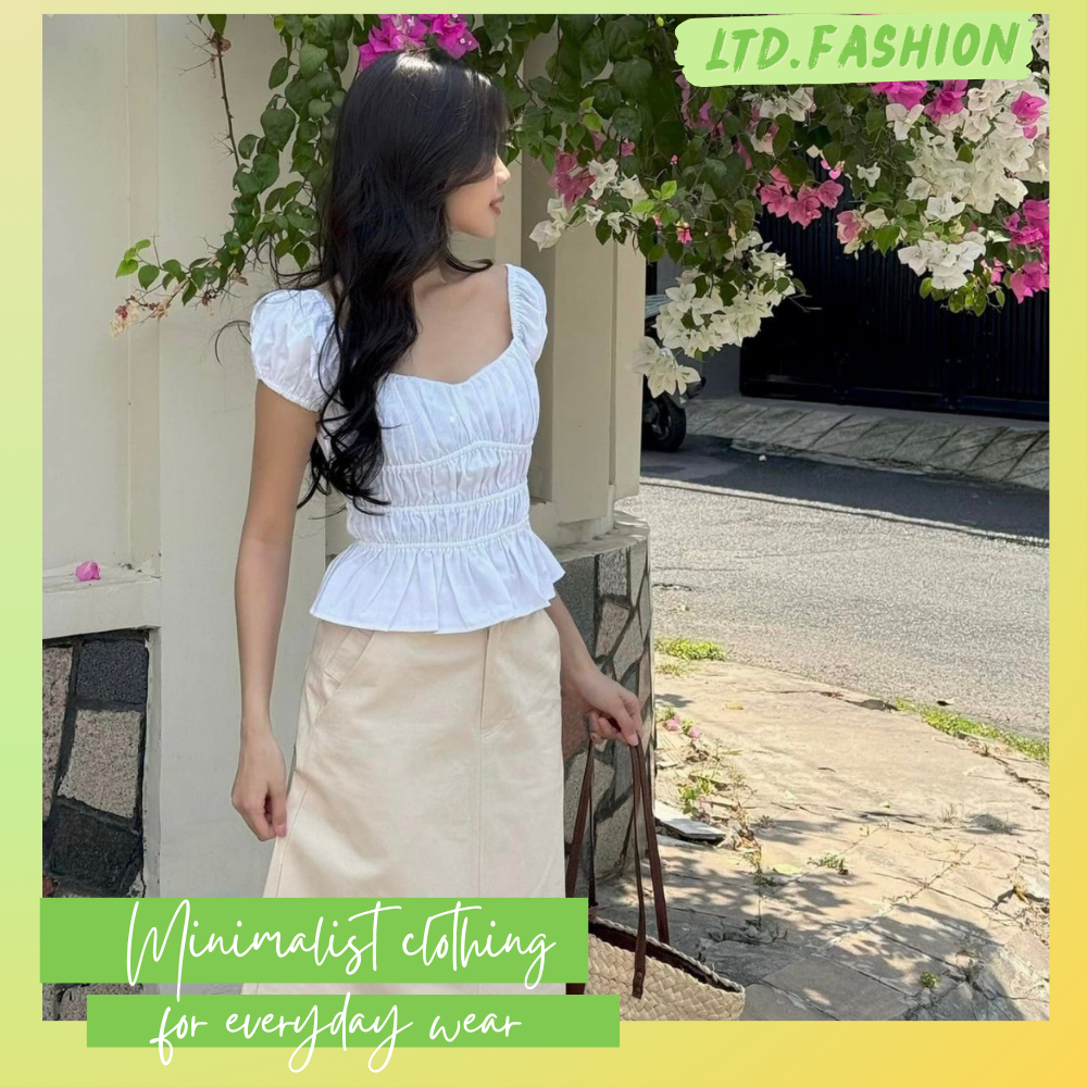 เสื้อเชิ้ต LINEN จับจีบคอปกและแขนพัฟ - LTD.FASHION - ALICIA TOP