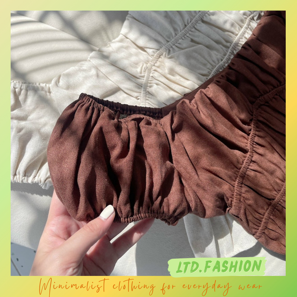 เสื้อเชิ้ต LINEN จับจีบคอปกและแขนพัฟ - LTD.FASHION - ALICIA TOP