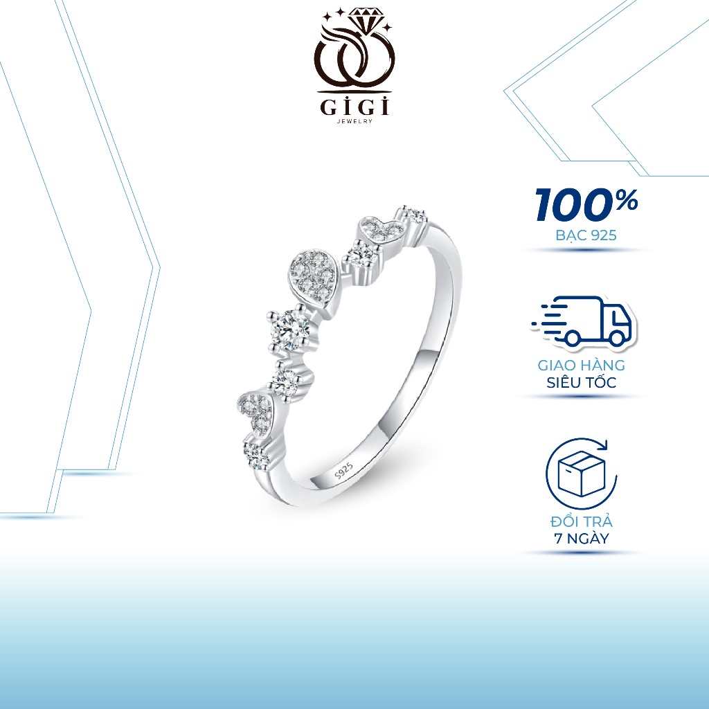 Gigi Jewelry แหวนเงินผู้หญิงมีหินหัวใจและหยดน้ํา เครื่องประดับเงิน S925 ND002
