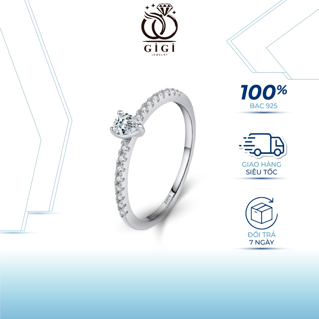 แหวนเงิน S925 ของผู้หญิงหุ้มด้วยหินทรงหยดน้ํา เรียบง่าย และประณีต Gigi Jewelry ND004 silver Jewelry