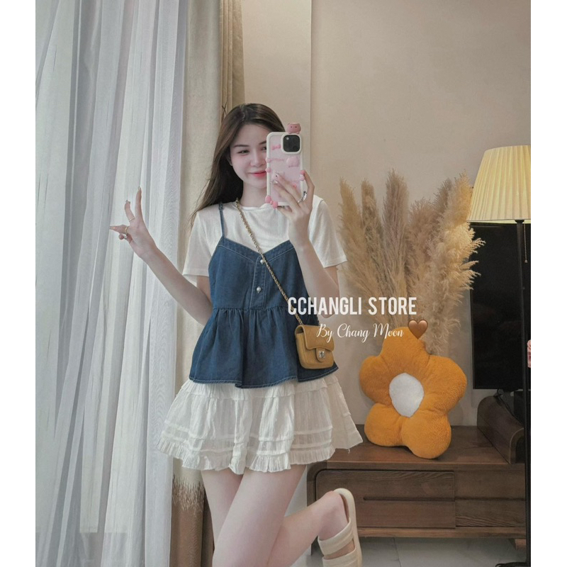 เสื้อยืด Lightning babydoll jean mixx กระโปรงสั้นน่ารัก