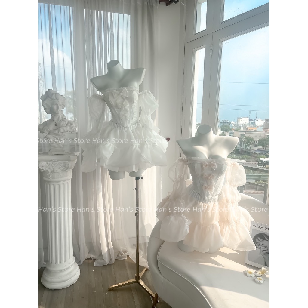 [HANS Store ](READY ORANGE)NEW PRINCESS DRESS SET WITH BOW (REAL PHOTO)