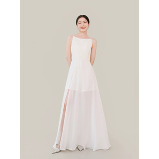 เดรสยาวปาร์ตี้สีขาว แมกซี่เดรส 2 สายสีขาวสําหรับงานปาร์ตี้แล…