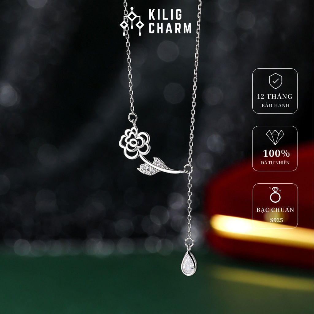 สร้อยคอเงินผู้หญิง S925 KILIG CHARM เสน่ห์ดอกไม้พันกลีบประดับหิน - KV22