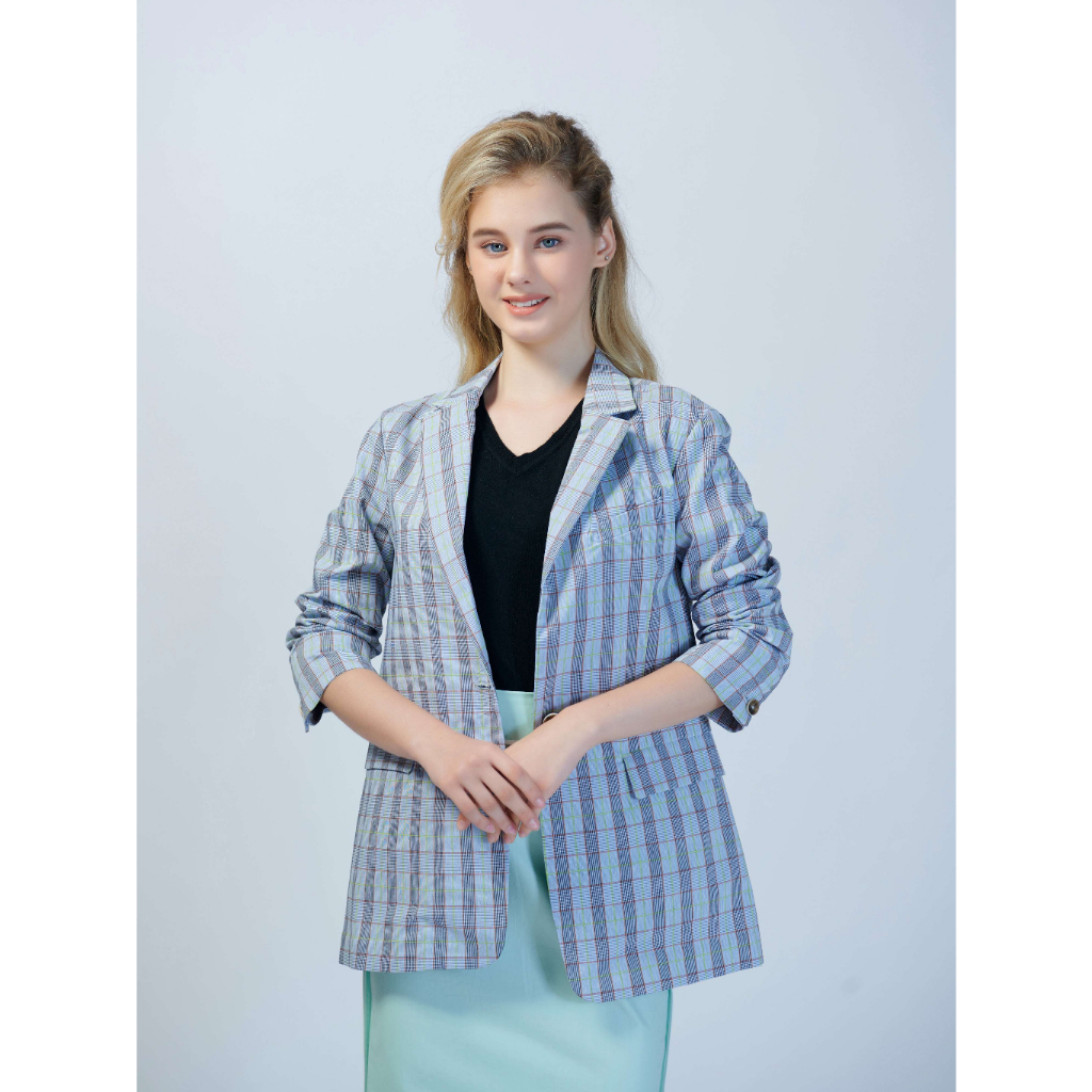 เสื้อแจ็คเก็ตลายสก๊อต - สีเทา-น้ําเงิน - ของแท้ ร้านค้า สินค้าเกาหลี - รหัส : 50333-4/50333-5