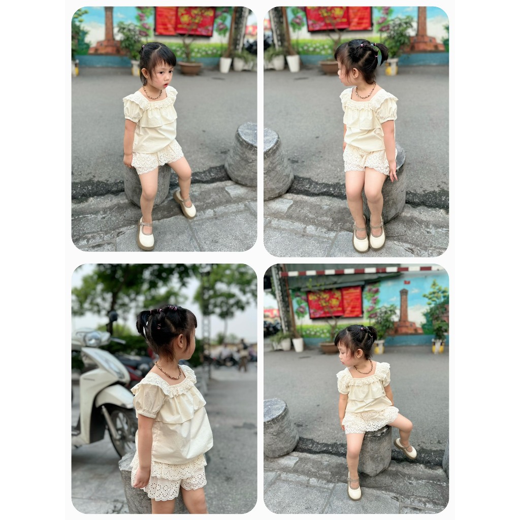 SET เสื้อคอเหลี่ยม + กางเกงกระโปรงลูกไม้น่ารักสําหรับเด็กรัสเซีย Fish A1C1V0 - Q1V1R0