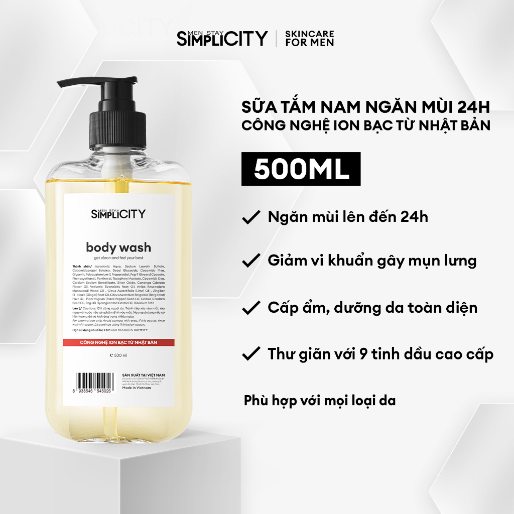 Men Stay Simplicity body wash 24h Silver Ion Men Stay Simplicity body wash 500ml