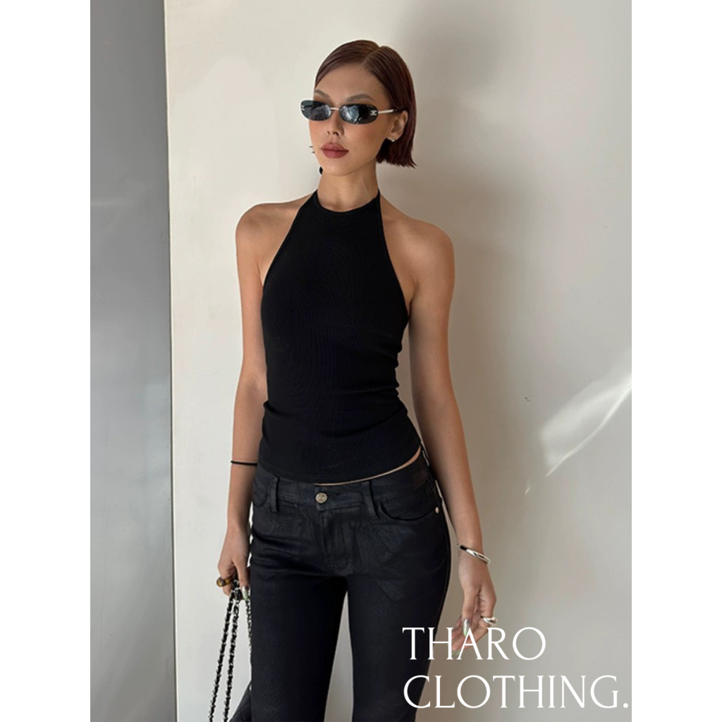 เสื้อสายเดี่ยวผูกเชือกคอกลมยาว - เสื้อผ้าท่าโร [ไปที่00187]