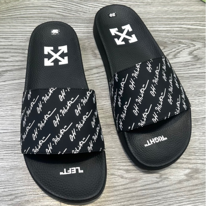 รองเท้าแตะสายไขว้ออฟไวท์พิมพ์ลายเล็ก รองเท้าแตะทูโทนสีดําและสีขาวสุดสวย รุ่นรองเท้าแตะเทรนด์สุดฮอตอินเทรนด์