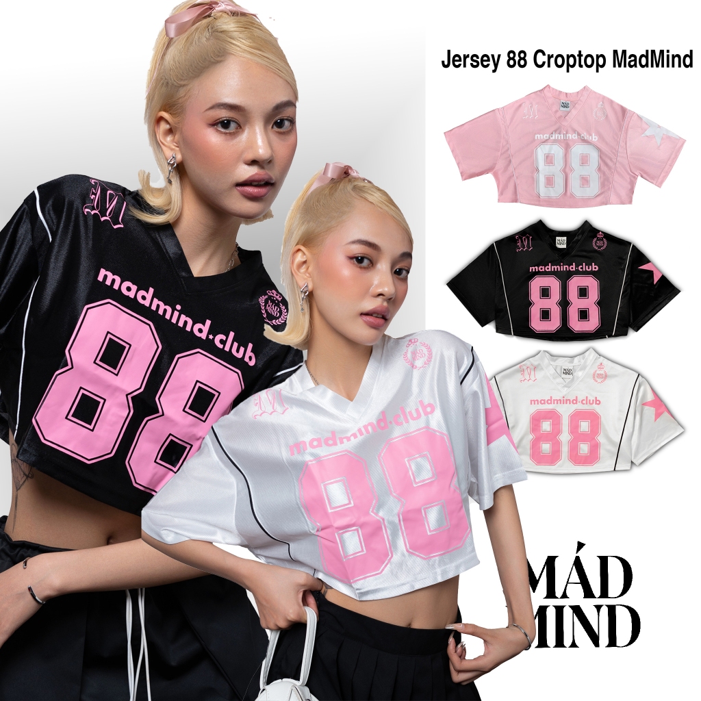 88 MadMind Crop Top Jersey - ดํา / ขาว / ชมพู