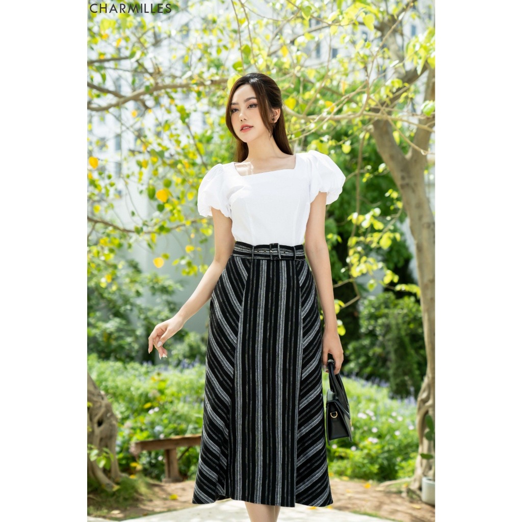 Set Charmilles เสื้อเบลาส์แขนพัฟ - กระโปรงยาวลายทาง 23MA146TR - 23MC091SD
