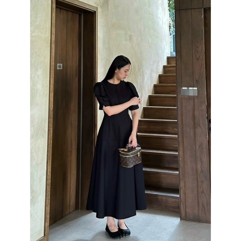 Twila Dress - เดรสลินินแขนพัฟยาวสั้น (รูปถ่ายเดิม)