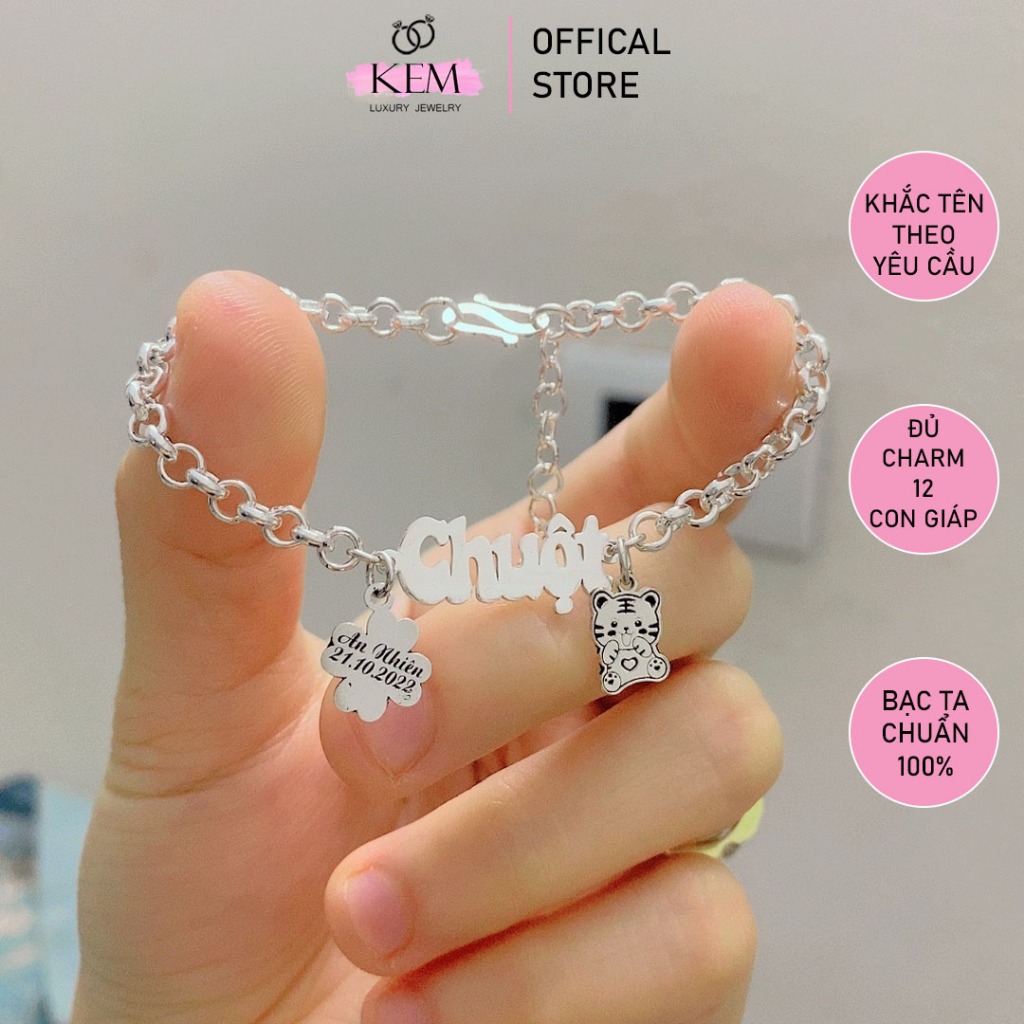JEWELRY CREAM สร้อยข้อมือเงินเด็ก สร้อยข้อมือสลักชื่อ ชาร์มกระดิ่งกระดิ่ง FREE zodiac animal upon ขอ