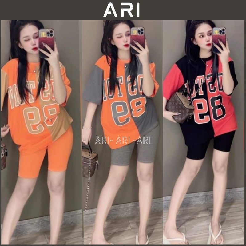 ชุดเสื้อยืดครึ่งแขน 3 สีคอกลมพิมพ์ลายหมายเลข 89 4D ผ้าฝ้ายยืดสไตล์ Unisex - ARI