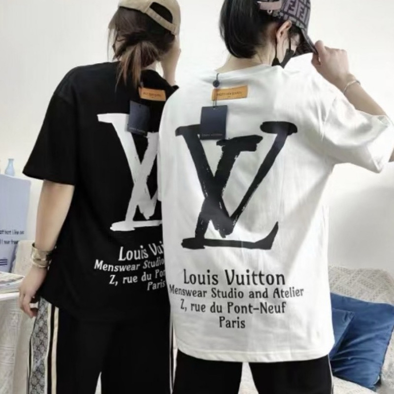 Lv Letter T-shirt Hot Trend 2024 Unisex Men and Women - สินค้าผ้าฝ้าย 100% Full with tag ถุงซิป