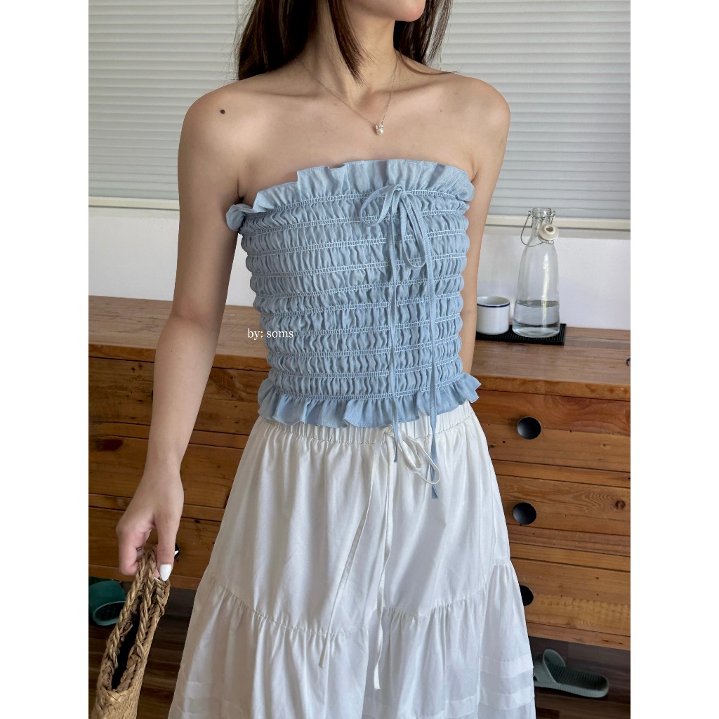 Summer Tube Top ทําจากผ้าลินินลายไม้เนื้อนุ่ม - Tube Top