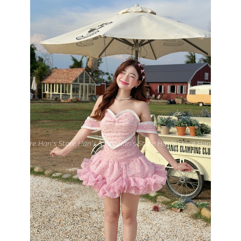 [HANS Store ]EXTREMELY BEAUTIFUL COTTON HEART FLOWER DRESS SUMMER 2024 (REAL PHOTO)