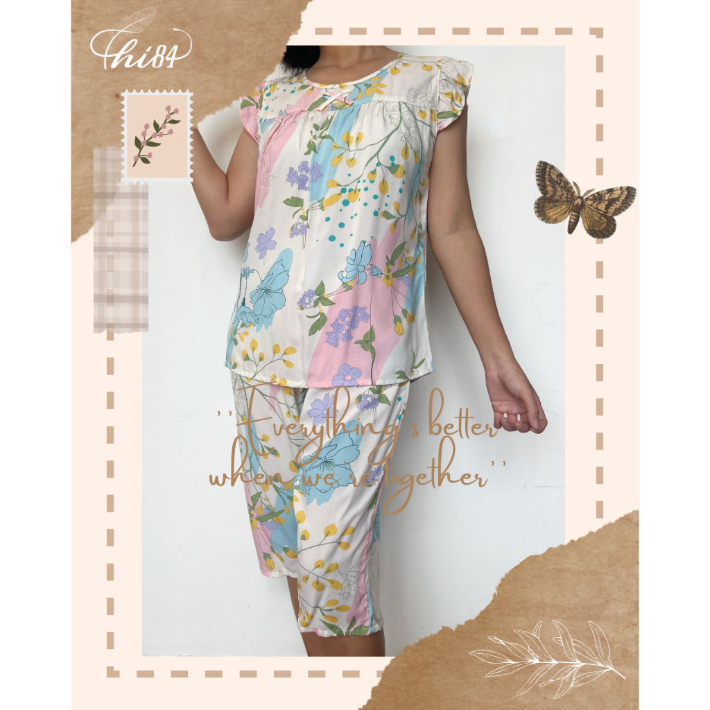 Thi84 home wear set - 2405DMN005 - ผ้าคอตตอนสุดเท่ กางเกงขาสั้น ลายอ่อนโยน