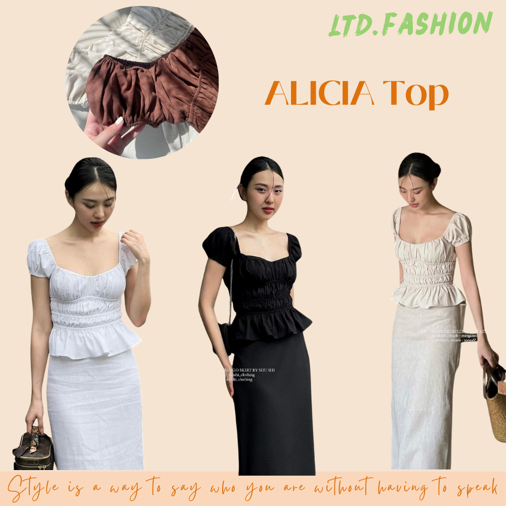 เสื้อเชิ้ต LINEN จับจีบคอปกและแขนพัฟ - LTD.FASHION - ALICIA TOP