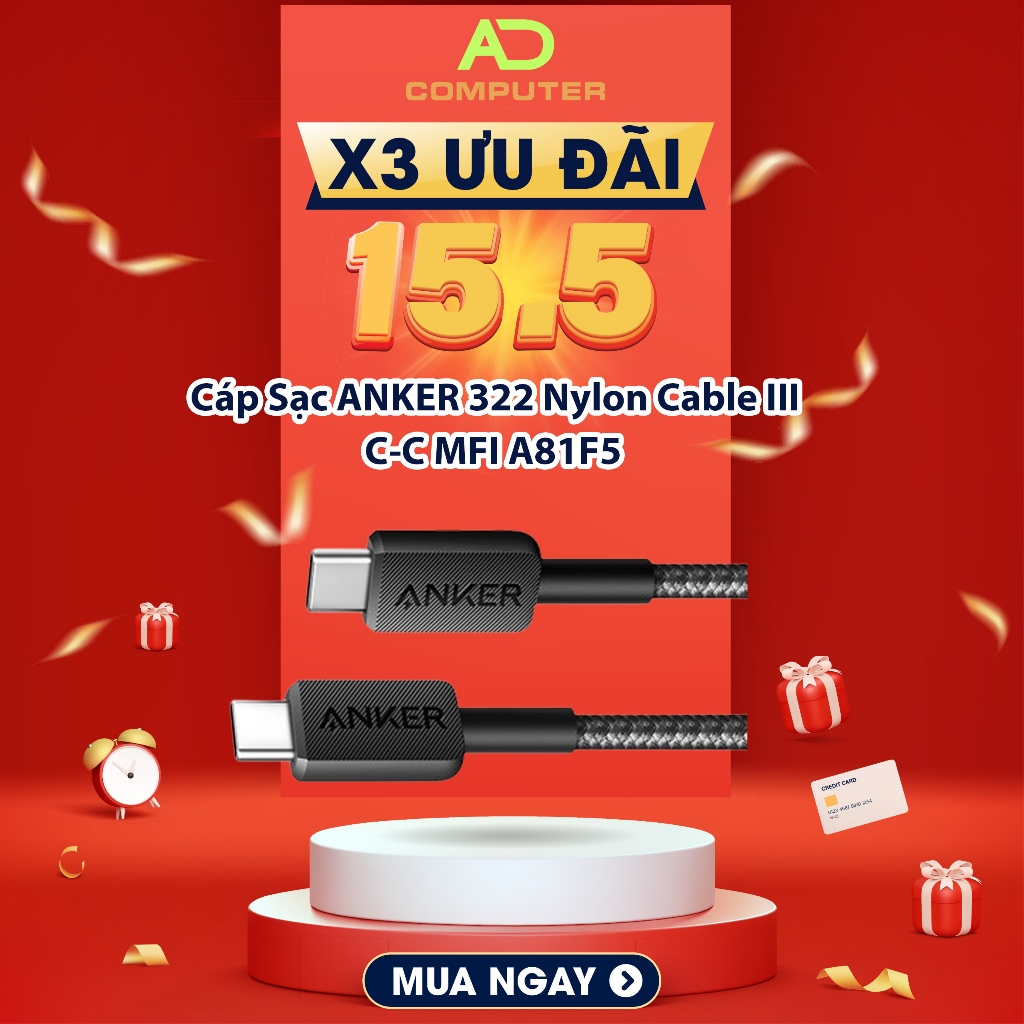 ANKER 322 Nylon Cable III สายชาร์จ USB-C to USB-C 60W - ยาว 0.9 ม. - รับรอง MFI - A81F5 - 18 เดือน