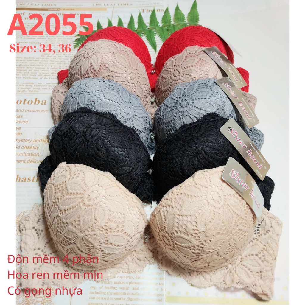 Thailand บราผู้หญิงลูกไม้เรียบสุดๆ SH 2055 - ฟองน้ํา 2.5-3cm มีโครงพลาสติก ดันทรง Cup A, KOKO