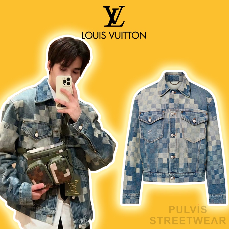 ️[คุณภาพสูง] - Luon Vutuoi Damier Classic denim Jacket, แจ็คเก็ตยีนส์ LV, แจ็คเก็ตยีนส์ผู้ชาย